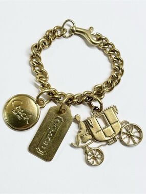 Coach Metal Carriage and 2 Hang Tags Bag Charm EUC
